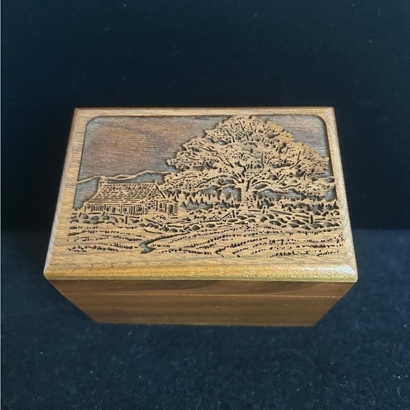 Other - Vintage LaserCraft Walnut Wood House & Tree Design Trinket Box VtG Recipe Box